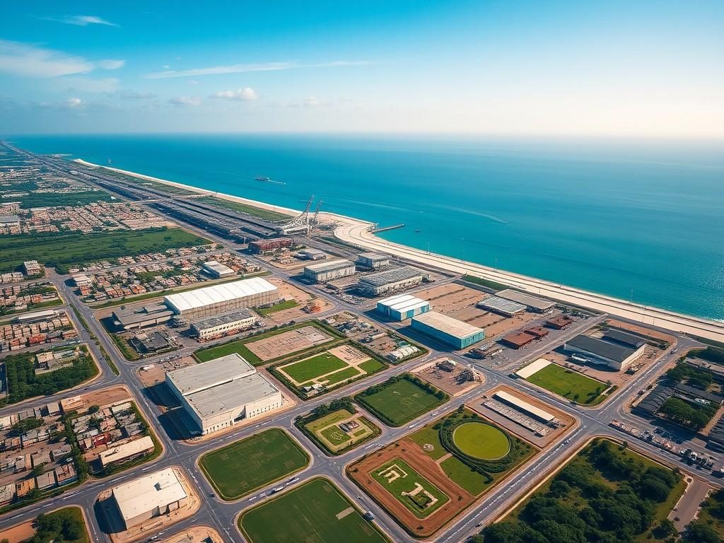 Aerial view of the coastal industrial corridor in Ibeju-Lekki