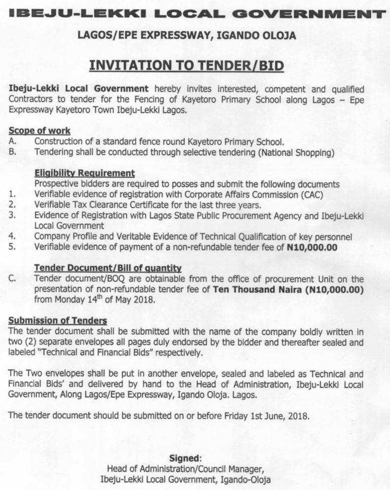 Invitation to Bid (Kayetoro Primary School)