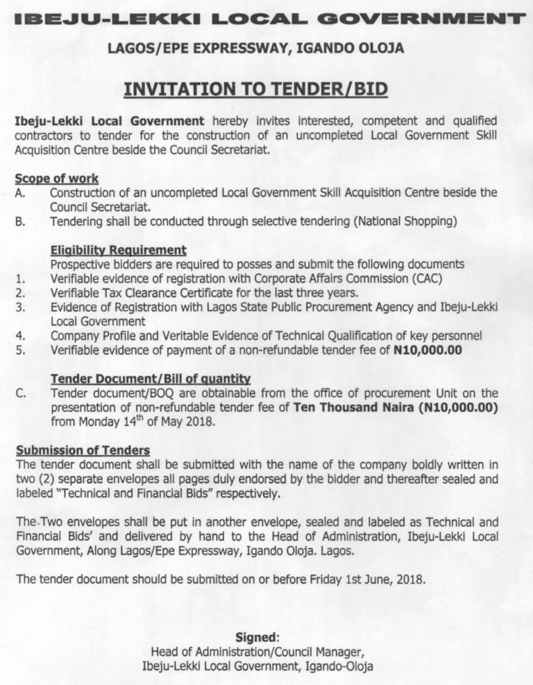 Invitation to Bid (Skill Acquisition Center)