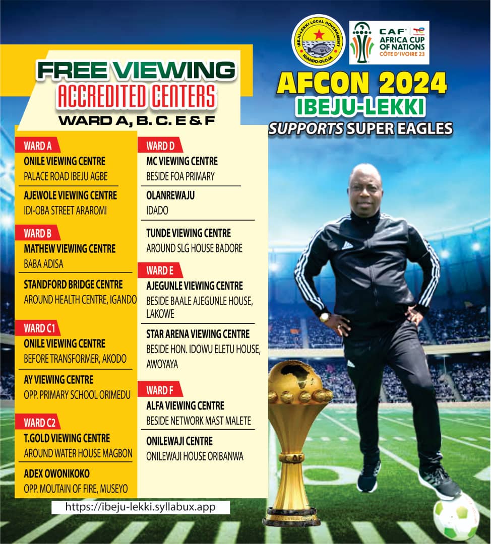 FREE ACCREDITED VIEWING CENTERS IN IBEJU LEKKI FOR AFCON 2024